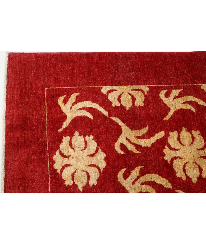 Beige Afghan Modcar Rug 6'7" x 6'10" Hand-Knotted | No. AT61898