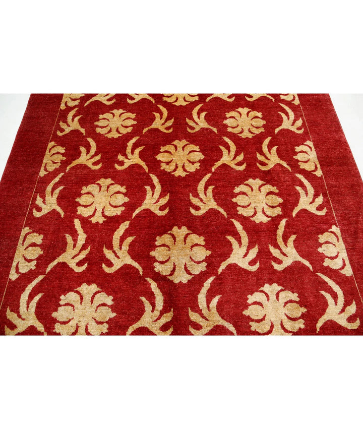 Beige Afghan Modcar Rug 6'7" x 6'10" Hand-Knotted | No. AT61898