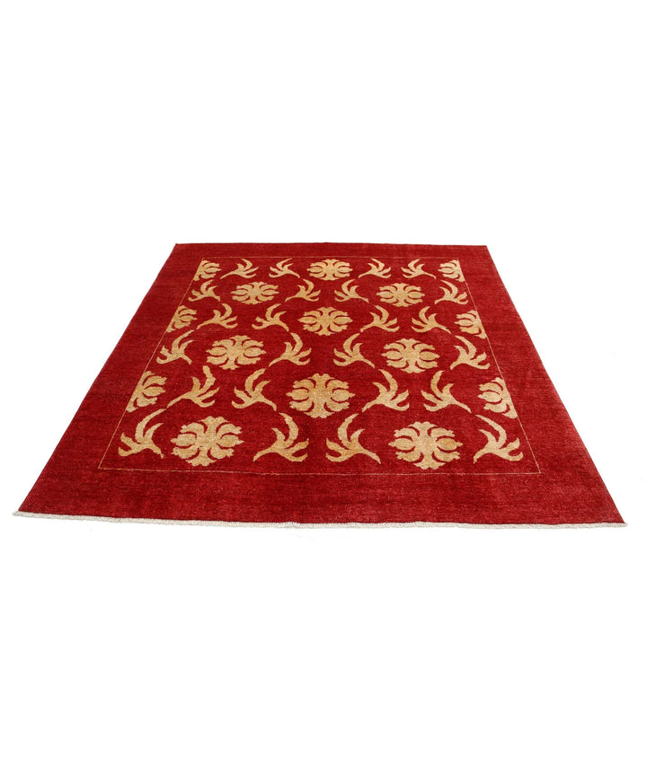 Beige Afghan Modcar Rug 6'7" x 6'10" Hand-Knotted | No. AT61898