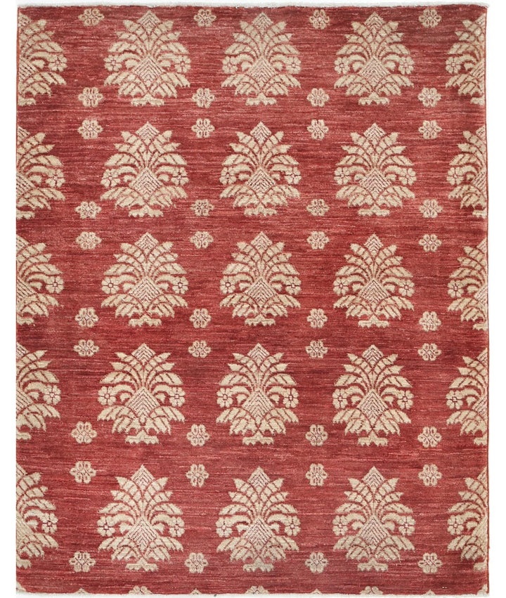 Red Afghan Ziegler Rug 3' 2" x 4' 0" Hand-Knotted | No. AT61902