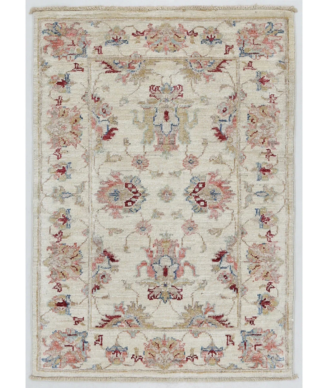 Ivory Afghan Ziegler Rug 2' 0" x 2' 10" Hand-Knotted | No. AT61958