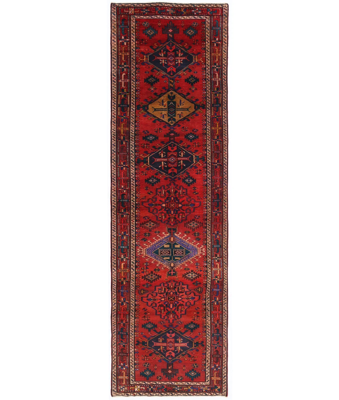 Persian Hamadan Runner Rug 3' 7" x 11' 9" Hand-Knotted | No. AT62007