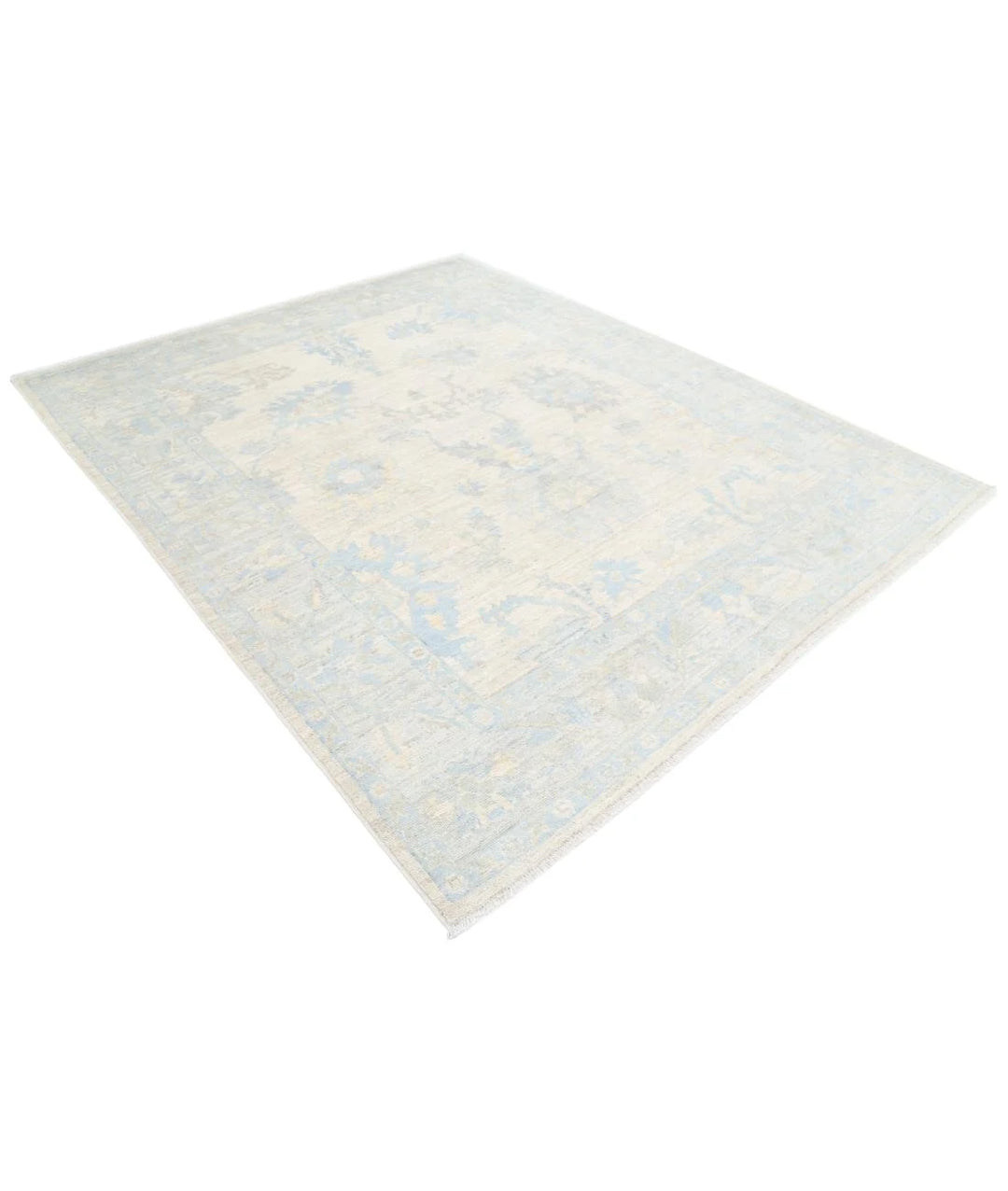 Blue Afghan Oushak Rug 6' 8" x 8' 3" Hand-Knotted | No. AT62058