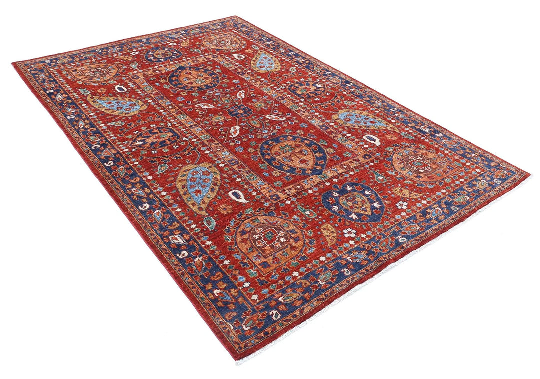 Afghan Nomadic Caucasian Humna Rug 5' 6" x 7' 11" Hand-Knotted | No. AT62151
