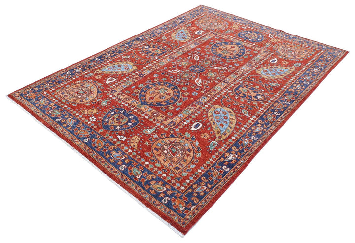 Afghan Nomadic Caucasian Humna Rug 5' 6" x 7' 11" Hand-Knotted | No. AT62151