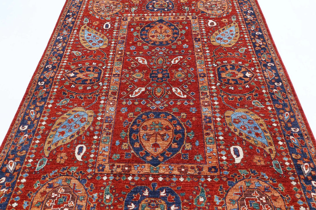 Afghan Nomadic Caucasian Humna Rug 5' 6" x 7' 11" Hand-Knotted | No. AT62151