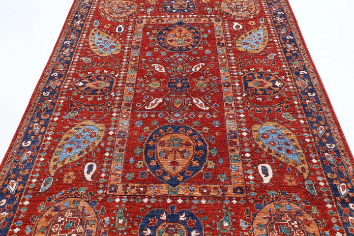 Afghan Nomadic Caucasian Humna Rug 5' 6" x 7' 11" Hand-Knotted | No. AT62151