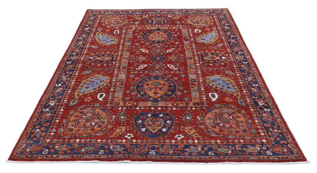 Afghan Nomadic Caucasian Humna Rug 5' 6" x 7' 11" Hand-Knotted | No. AT62151
