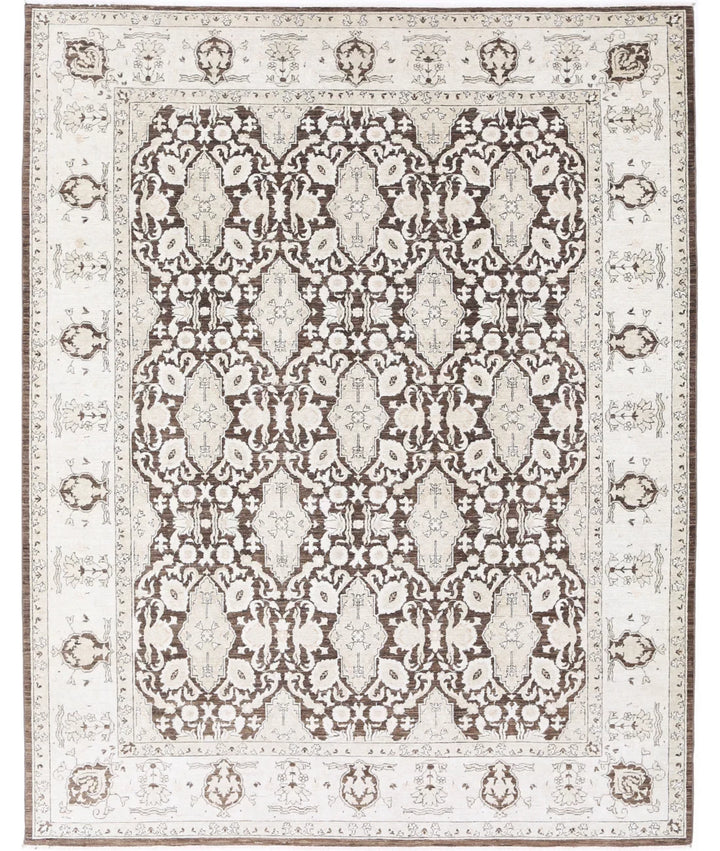 Brown Afghan Tabriz Rug 7' 10" x 9' 11" Hand-Knotted | No. AT621829