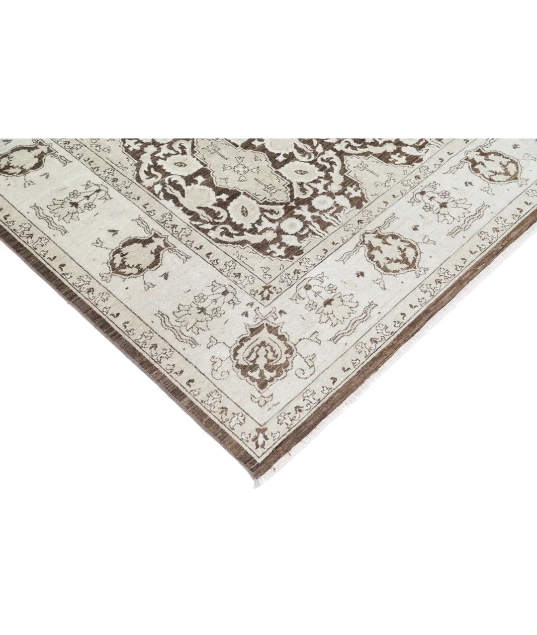 Brown Afghan Tabriz Rug 7' 10" x 9' 11" Hand-Knotted | No. AT621829