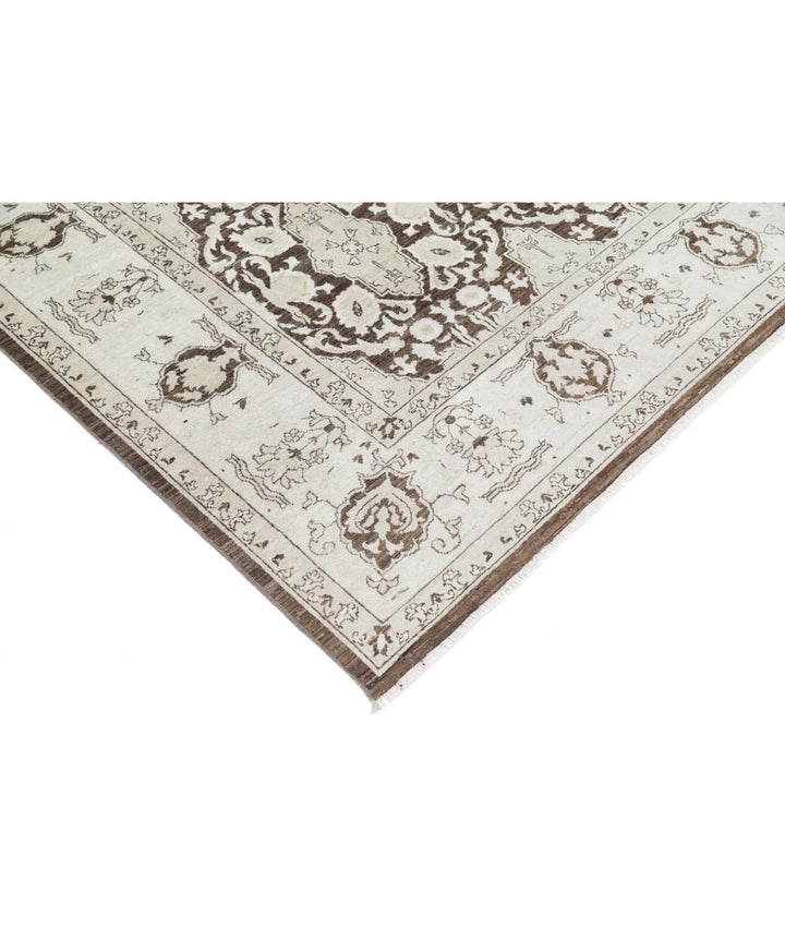 Brown Afghan Tabriz Rug 7' 10" x 9' 11" Hand-Knotted | No. AT621829