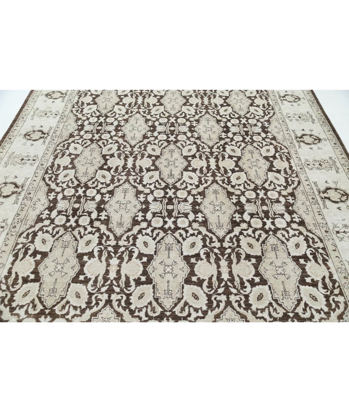 Brown Afghan Tabriz Rug 7' 10" x 9' 11" Hand-Knotted | No. AT621829