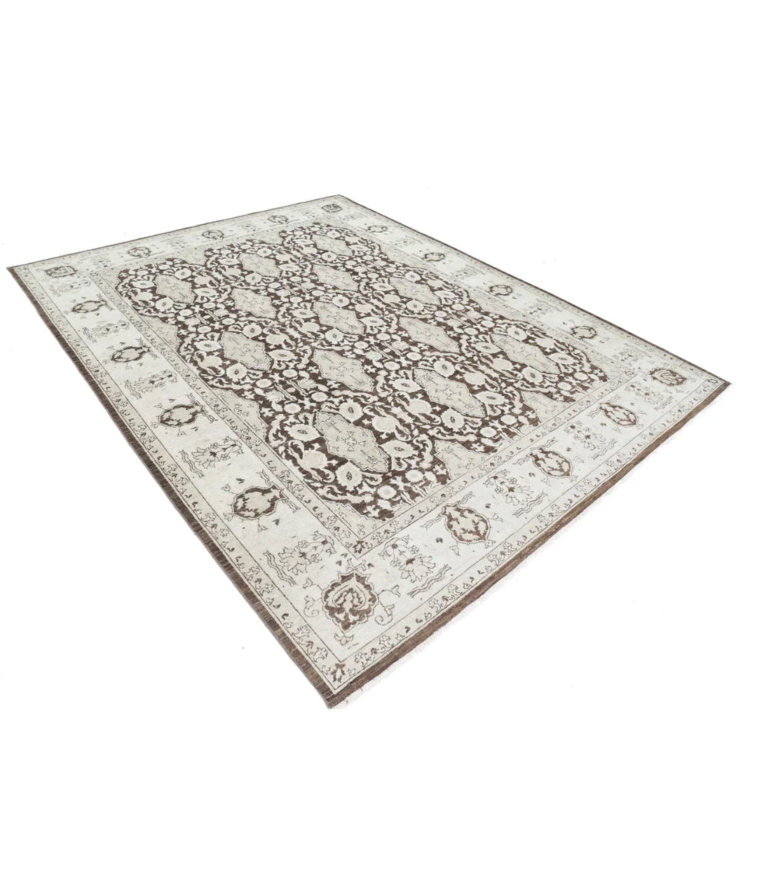 Brown Afghan Tabriz Rug 7' 10" x 9' 11" Hand-Knotted | No. AT621829