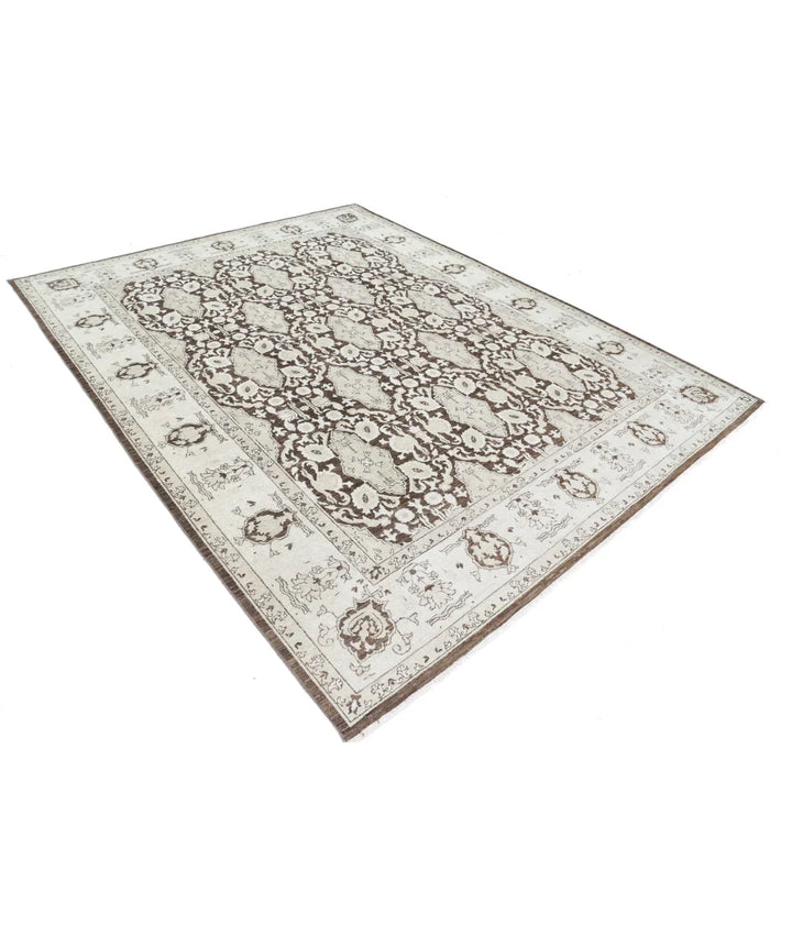 Brown Afghan Tabriz Rug 7' 10" x 9' 11" Hand-Knotted | No. AT621829