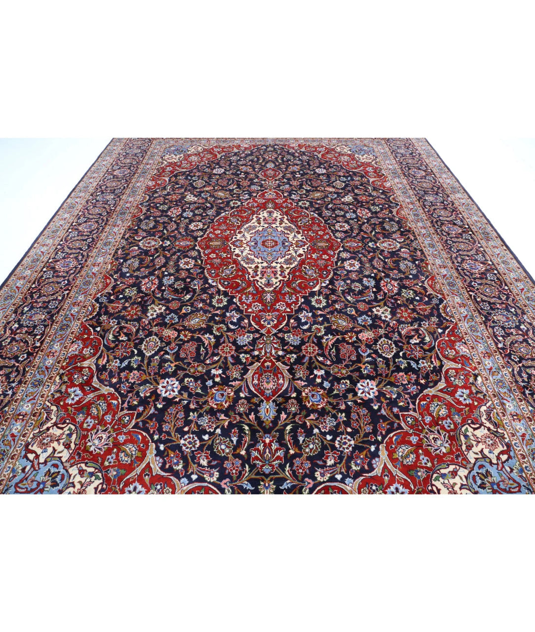 Blue Persian Kashan Rug 9' 9" x 13' 8" Hand-Knotted | No. AT62190