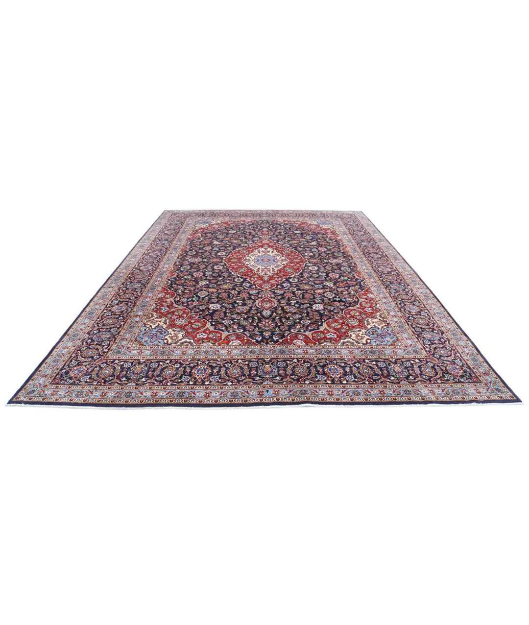 Blue Persian Kashan Rug 9' 9" x 13' 8" Hand-Knotted | No. AT62190