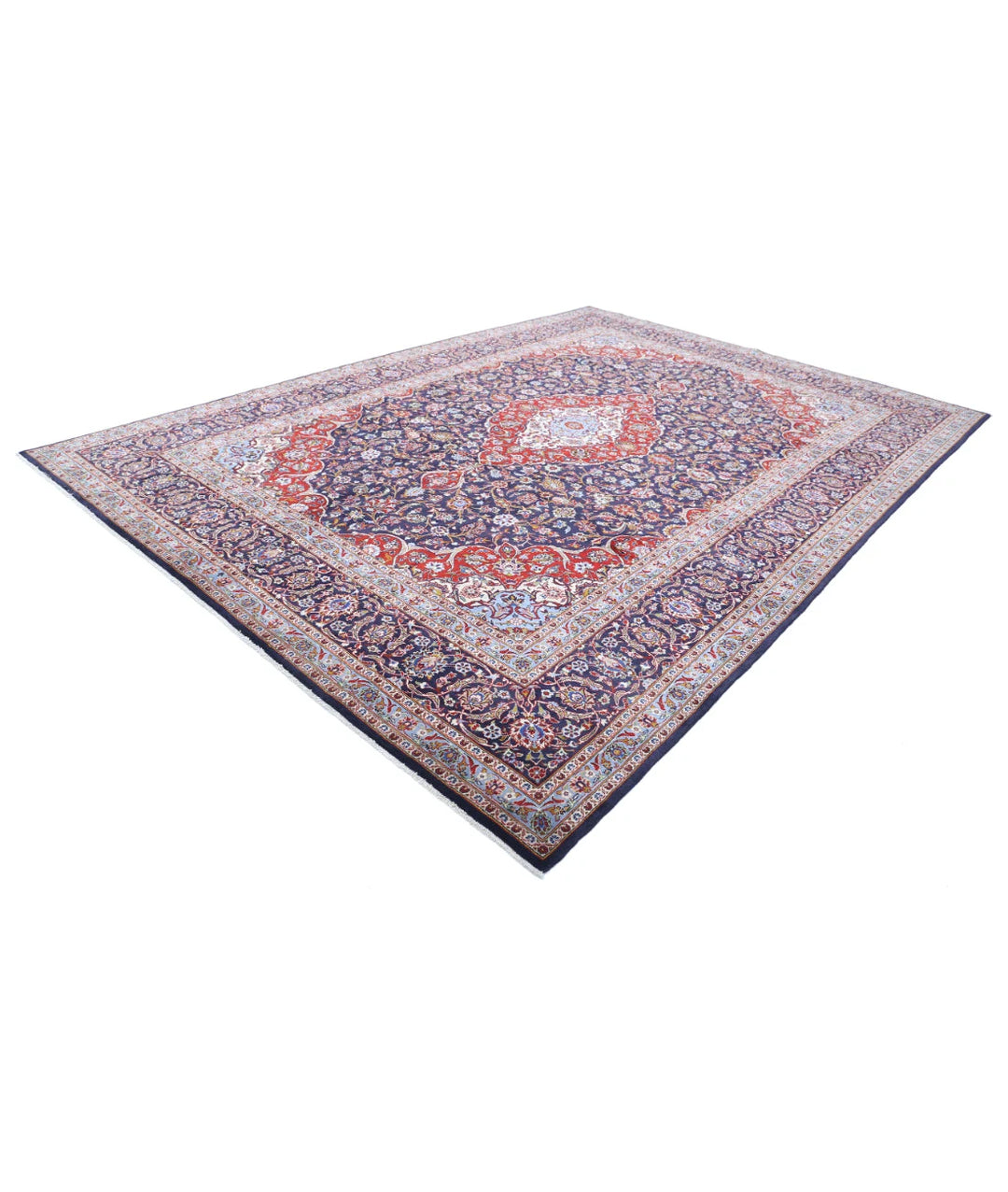 Blue Persian Kashan Rug 9' 9" x 13' 8" Hand-Knotted | No. AT62190