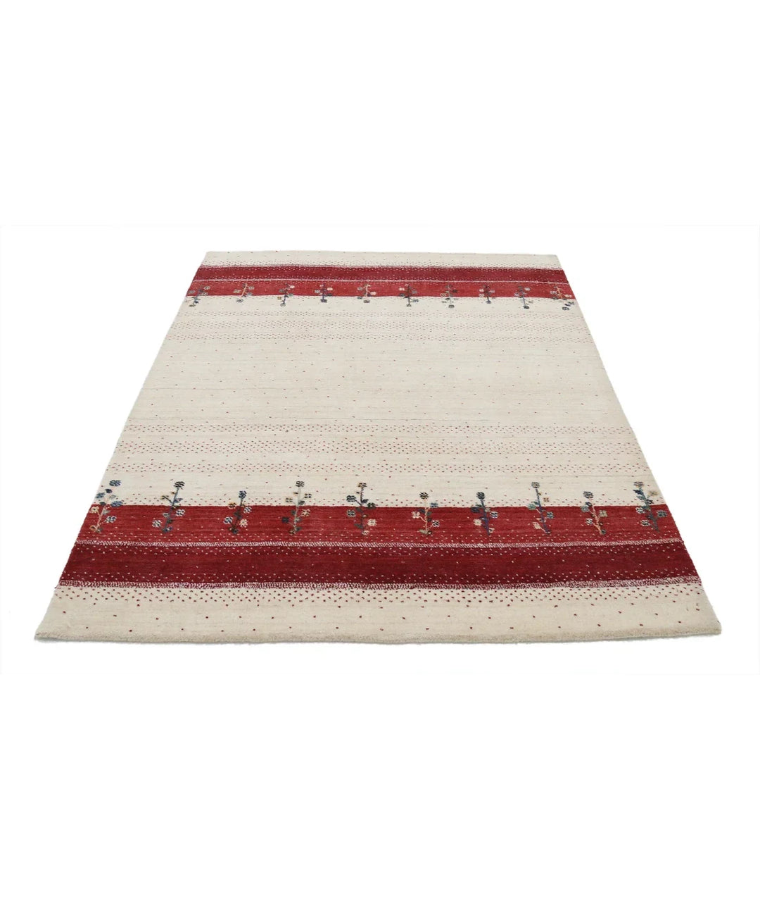 Ivory Indian Oriental Rug 4' 9" x 6' 6" Hand-Knotted | No. AT622639