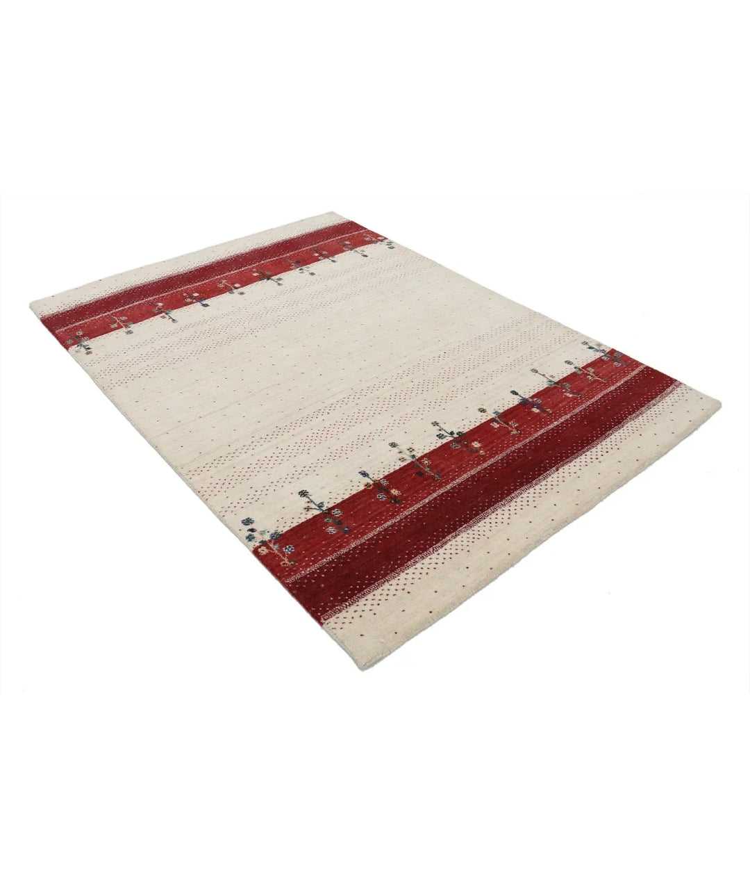 Ivory Indian Oriental Rug 4' 9" x 6' 6" Hand-Knotted | No. AT622639
