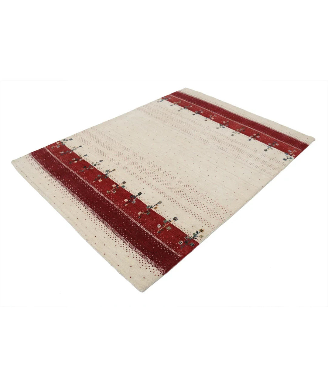 Ivory Indian Oriental Rug 4' 9" x 6' 6" Hand-Knotted | No. AT622639