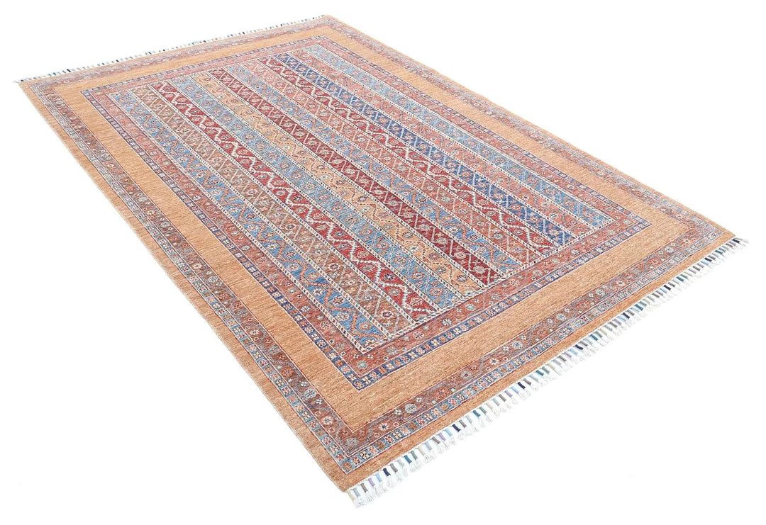 Gold Afghan Oriental Rug 5' 8" x 7' 11" Hand-Knotted | No. AT62290