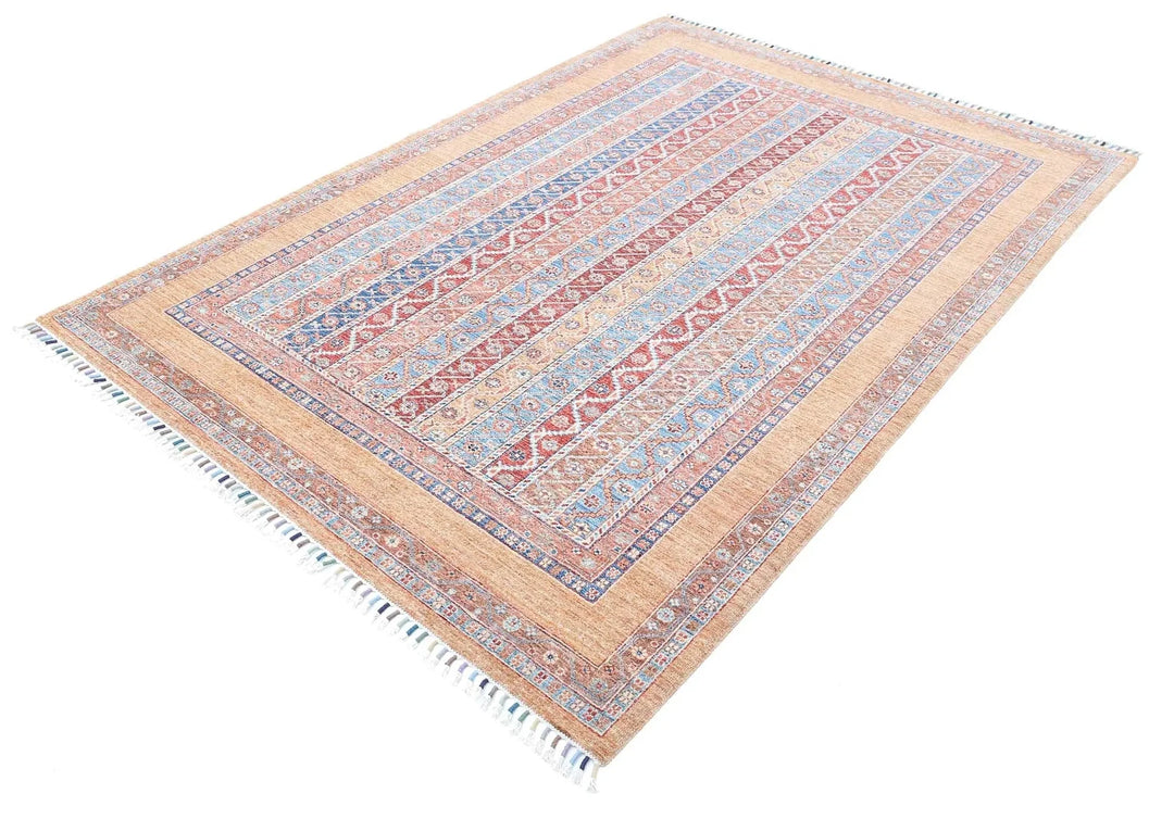 Gold Afghan Oriental Rug 5' 8" x 7' 11" Hand-Knotted | No. AT62290