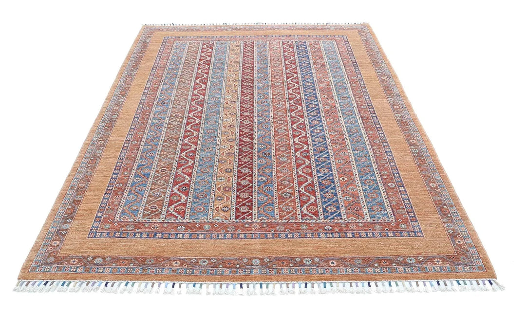 Gold Afghan Oriental Rug 5' 8" x 7' 11" Hand-Knotted | No. AT62290
