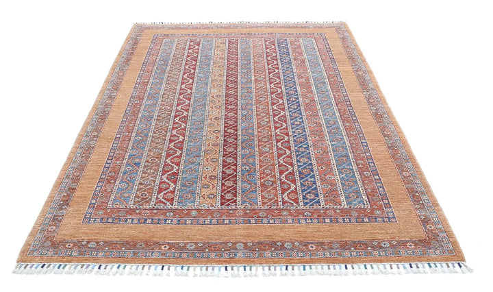 Gold Afghan Oriental Rug 5' 8" x 7' 11" Hand-Knotted | No. AT62290