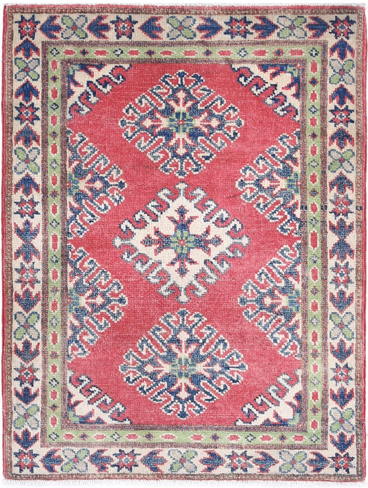 Afghan Kazak Rug 2' 0" x 2' 8" Hand-Knotted | No. AT62302