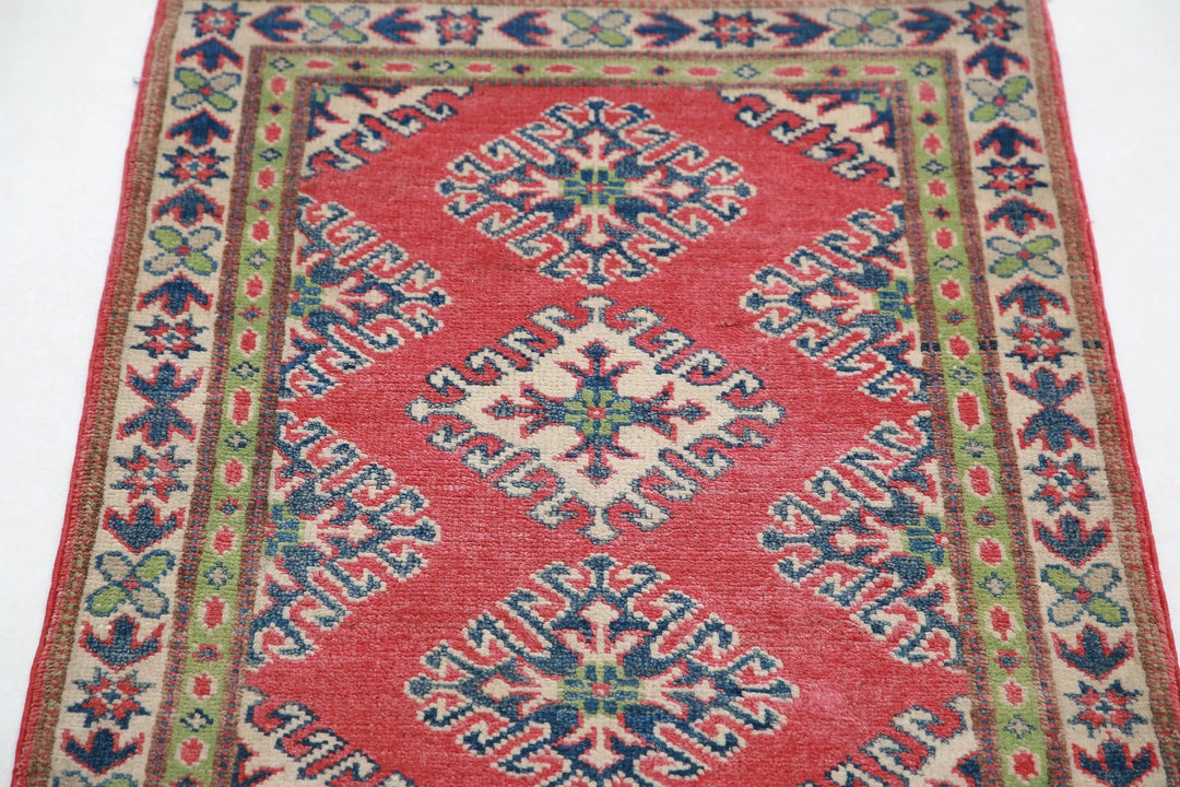Afghan Kazak Rug 2' 0" x 2' 8" Hand-Knotted | No. AT62302