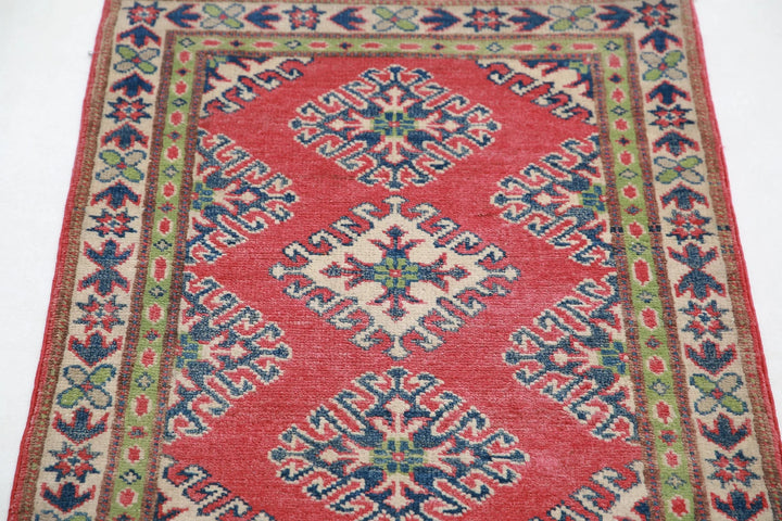 Afghan Kazak Rug 2' 0" x 2' 8" Hand-Knotted | No. AT62302