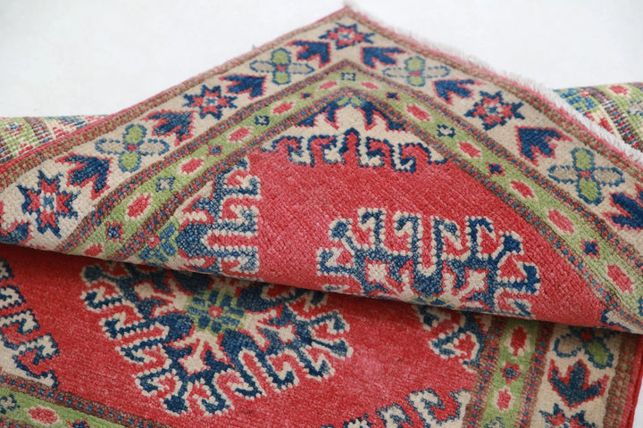 Afghan Kazak Rug 2' 0" x 2' 8" Hand-Knotted | No. AT62302