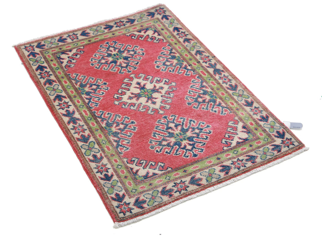 Afghan Kazak Rug 2' 0" x 2' 8" Hand-Knotted | No. AT62302