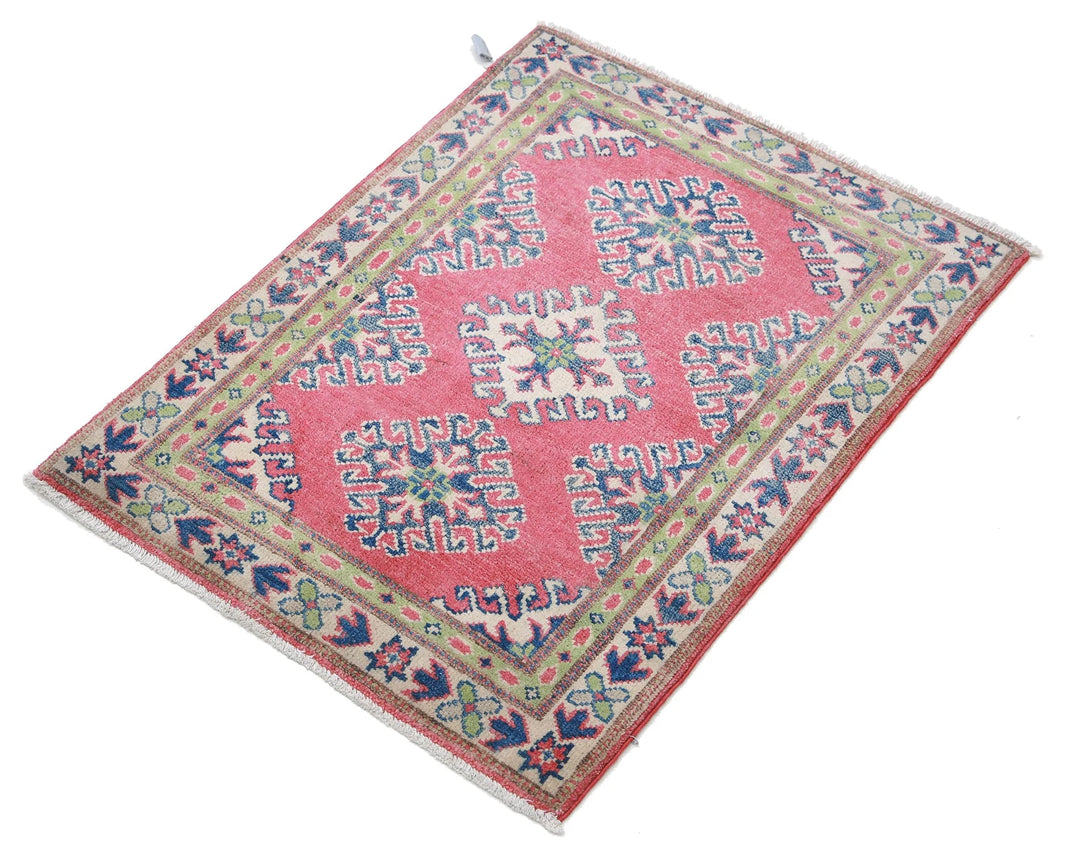 Afghan Kazak Rug 2' 0" x 2' 8" Hand-Knotted | No. AT62302