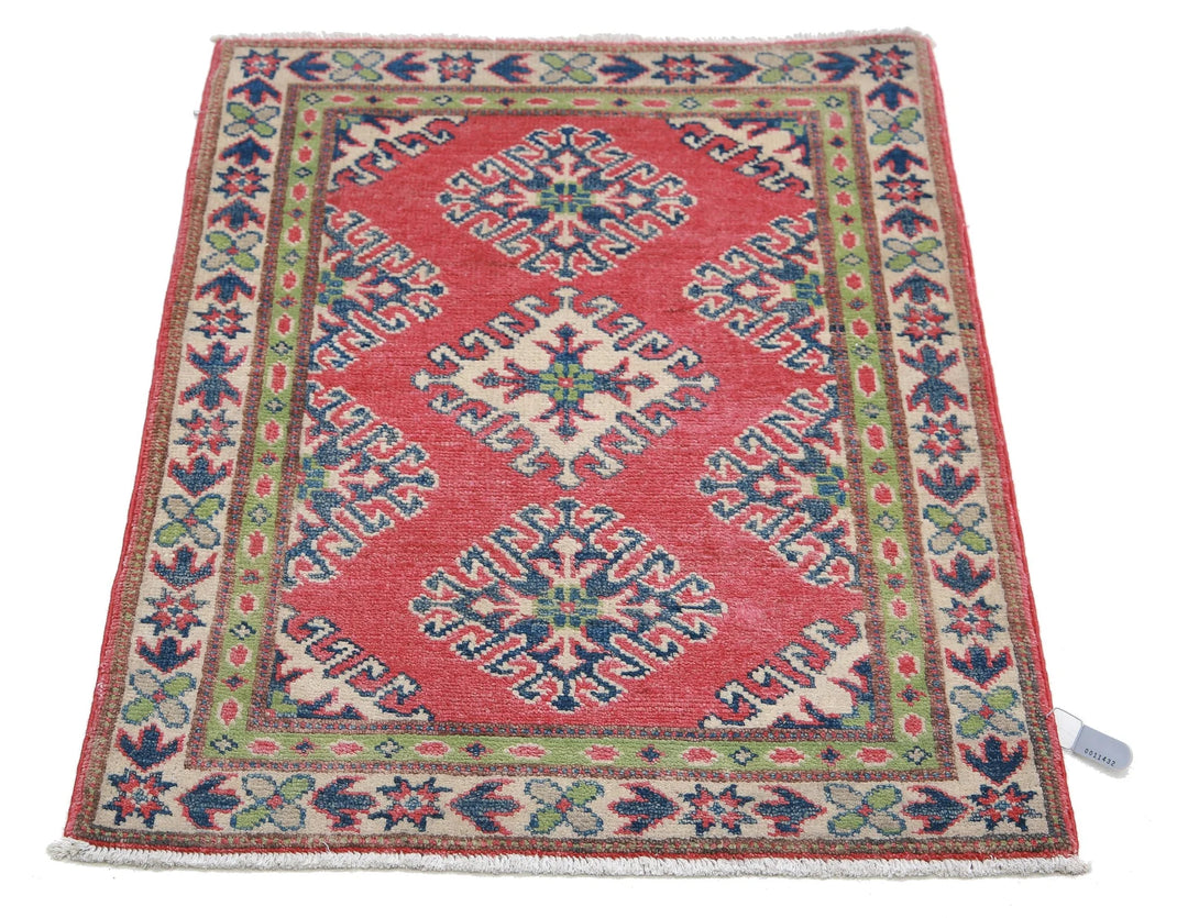 Afghan Kazak Rug 2' 0" x 2' 8" Hand-Knotted | No. AT62302