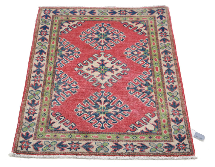 Afghan Kazak Rug 2' 0" x 2' 8" Hand-Knotted | No. AT62302