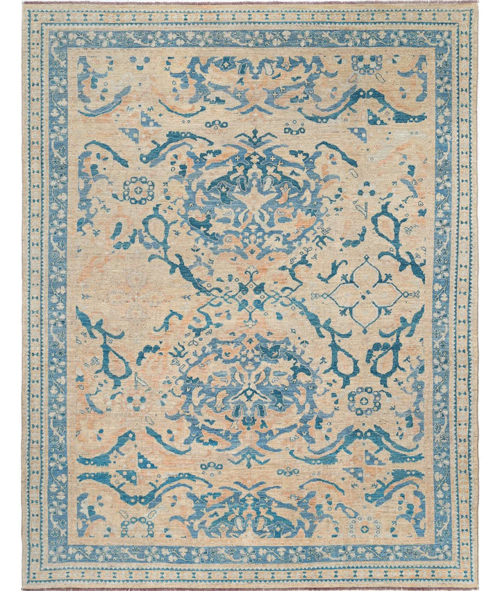 Beige Afghan Oushak Rug 8' 9" x 11' 7" Hand-Knotted | No. AT62371