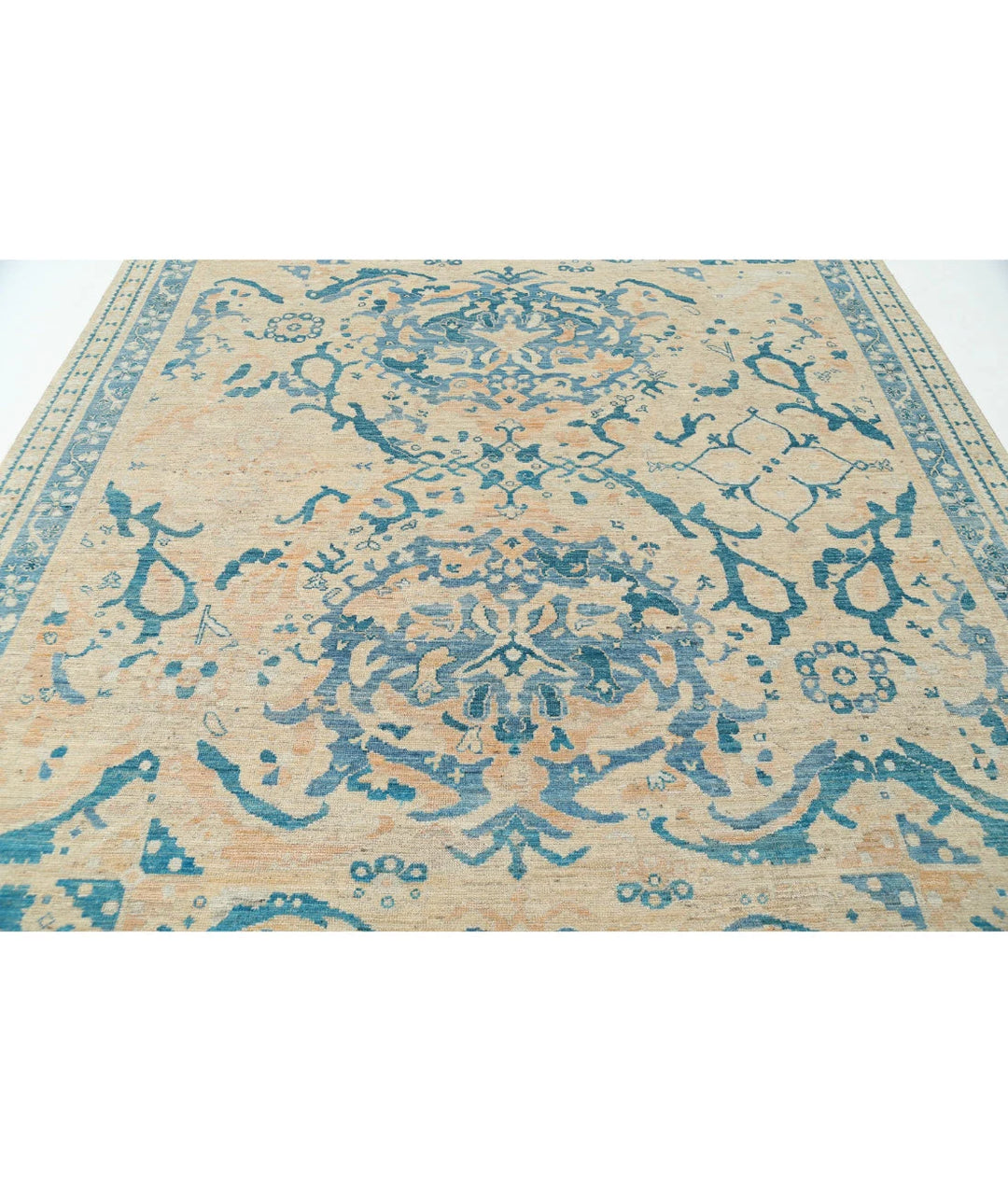 Beige Afghan Oushak Rug 8' 9" x 11' 7" Hand-Knotted | No. AT62371