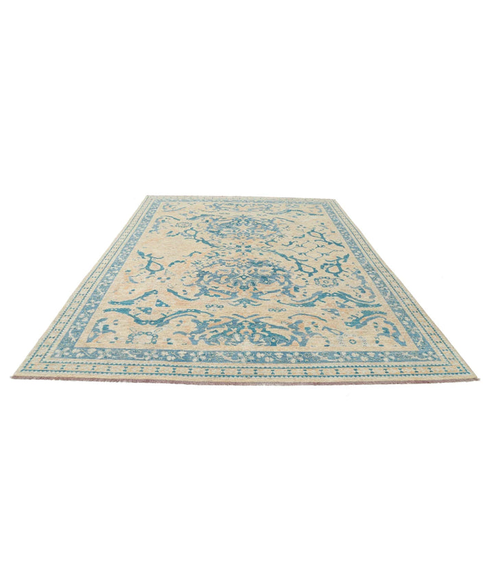Beige Afghan Oushak Rug 8' 9" x 11' 7" Hand-Knotted | No. AT62371