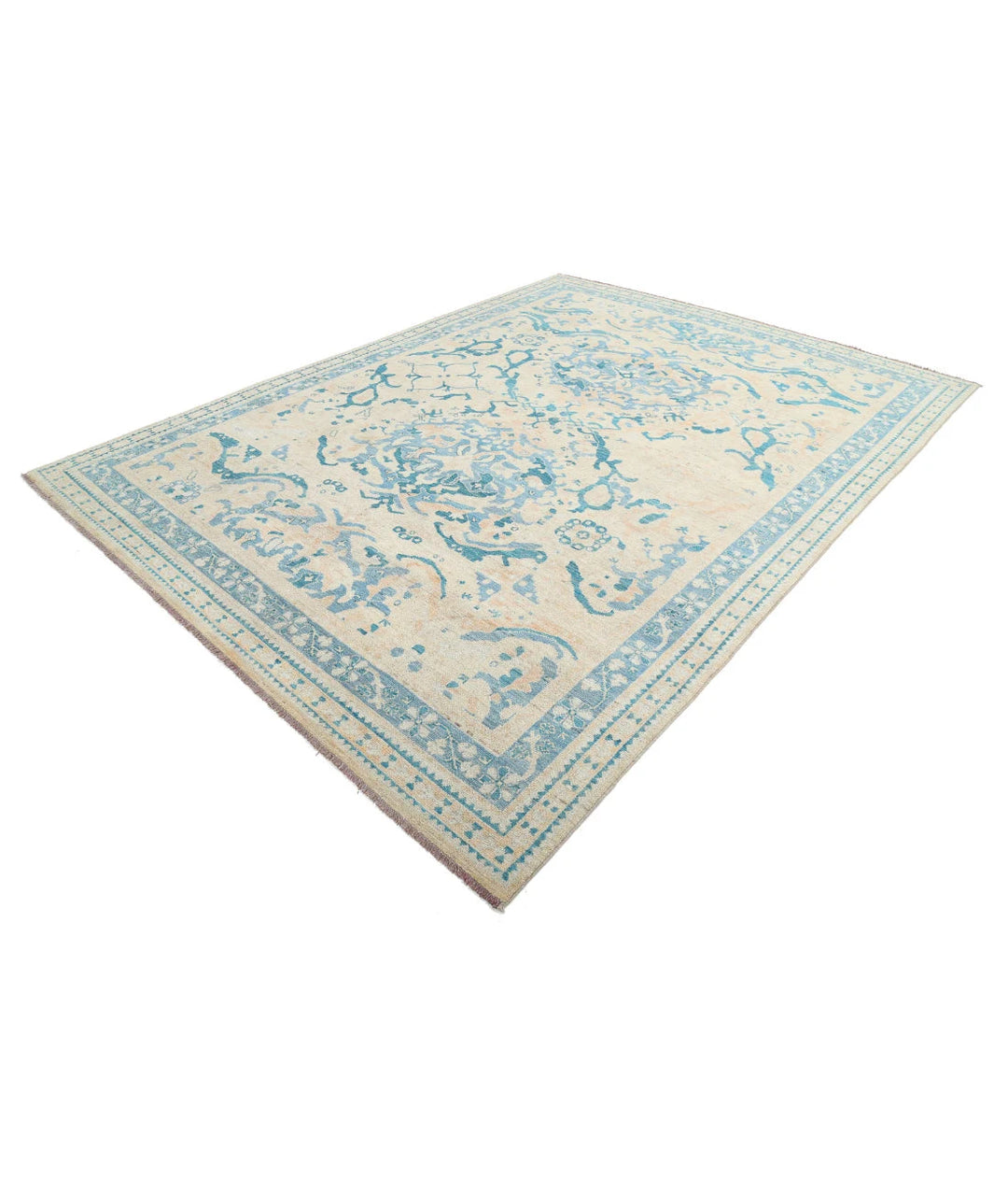 Beige Afghan Oushak Rug 8' 9" x 11' 7" Hand-Knotted | No. AT62371