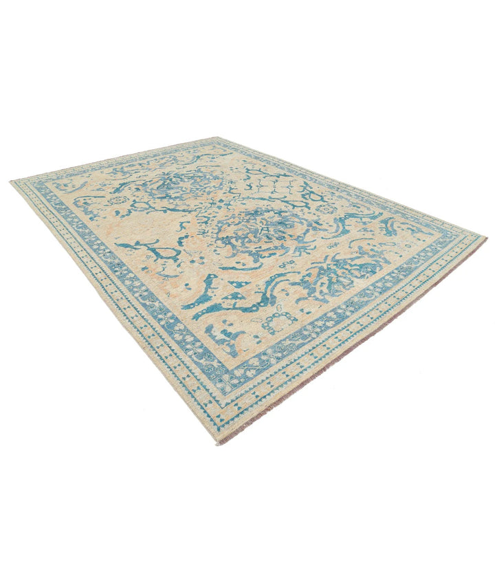 Beige Afghan Oushak Rug 8' 9" x 11' 7" Hand-Knotted | No. AT62371
