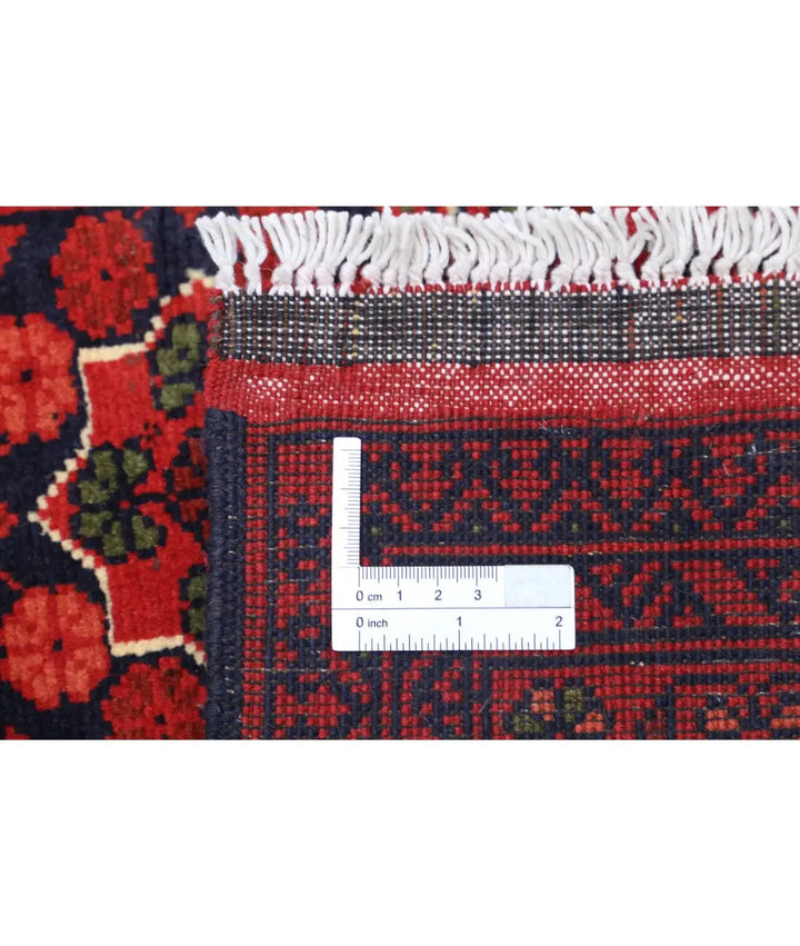 Red Afghan Khamyab Rug 3' 4" x 4' 9" Hand-Knotted | No. AT62501