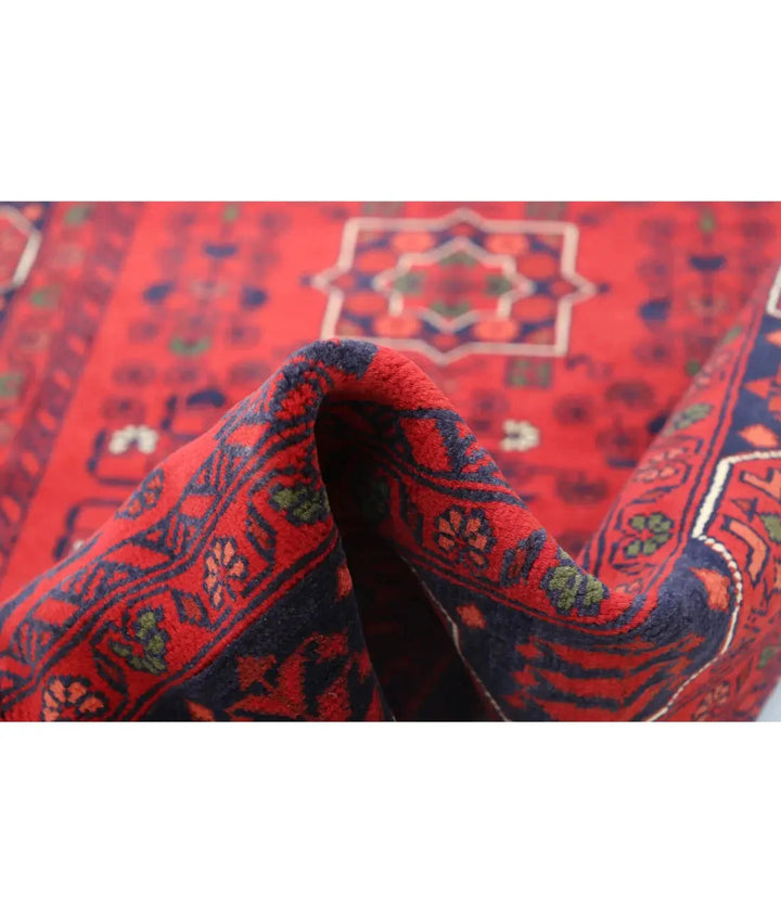 Red Afghan Khamyab Rug 3' 4" x 4' 9" Hand-Knotted | No. AT62501