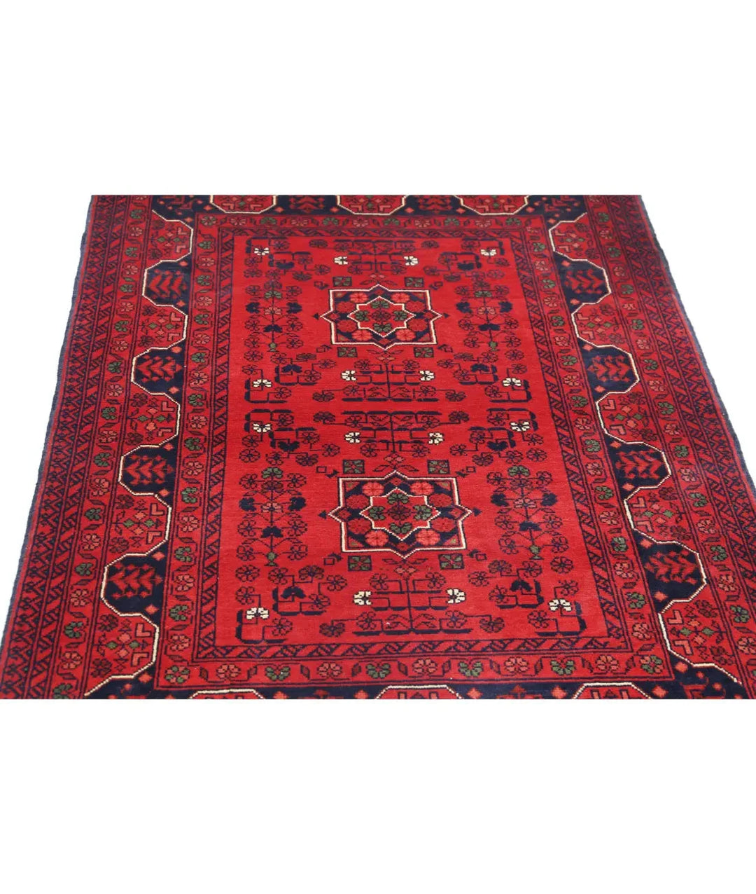 Red Afghan Khamyab Rug 3' 4" x 4' 9" Hand-Knotted | No. AT62501