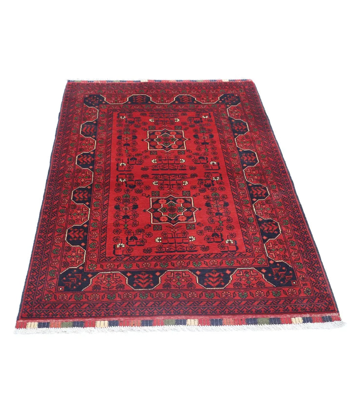 Red Afghan Khamyab Rug 3' 4" x 4' 9" Hand-Knotted | No. AT62501