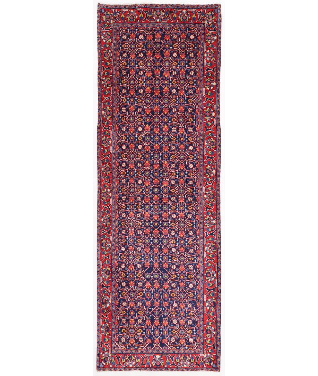 Persian Hamadan Runner Rug 3' 6" x 10' 5" Hand-Knotted | No. AT62533