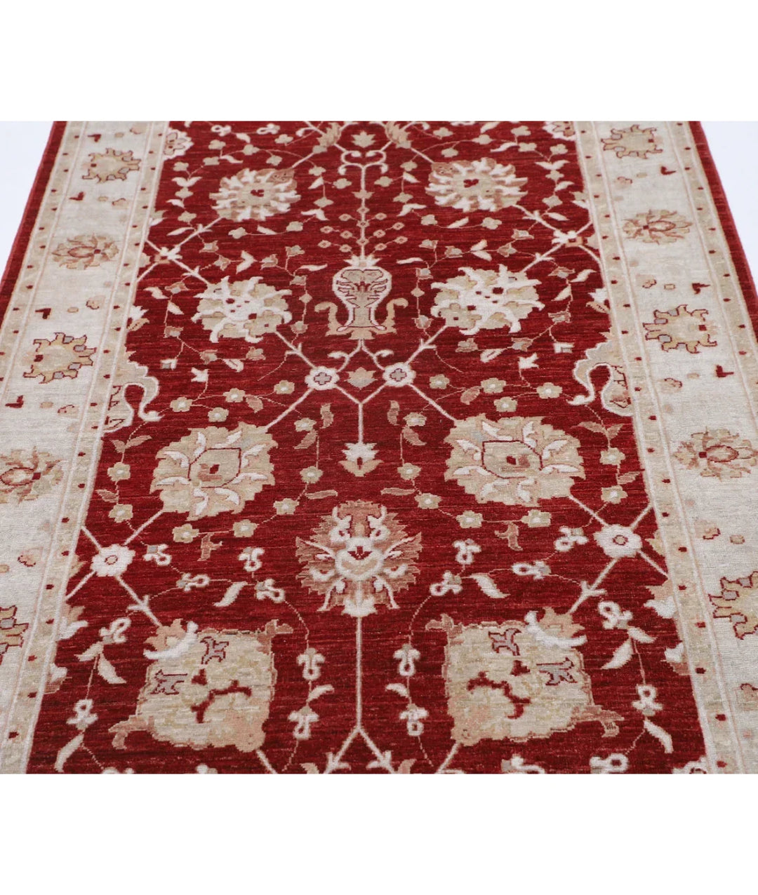 Red Afghan Ziegler Rug 4' 2" x 12' 7" Hand-Knotted | No. AT62549