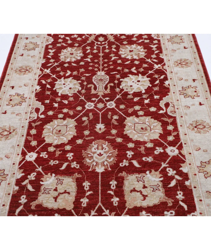 Red Afghan Ziegler Rug 4' 2" x 12' 7" Hand-Knotted | No. AT62549