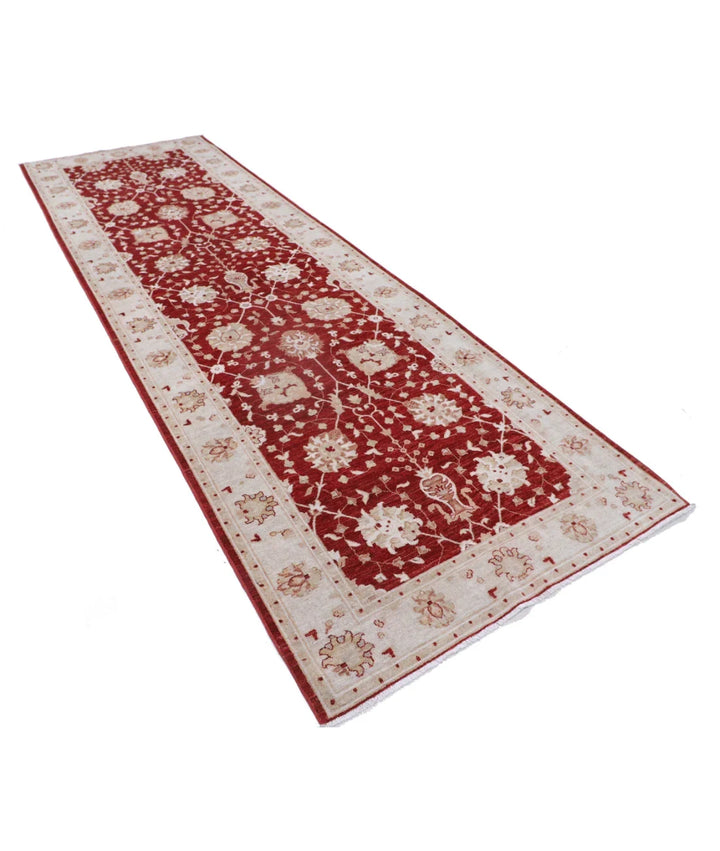 Red Afghan Ziegler Rug 4' 2" x 12' 7" Hand-Knotted | No. AT62549