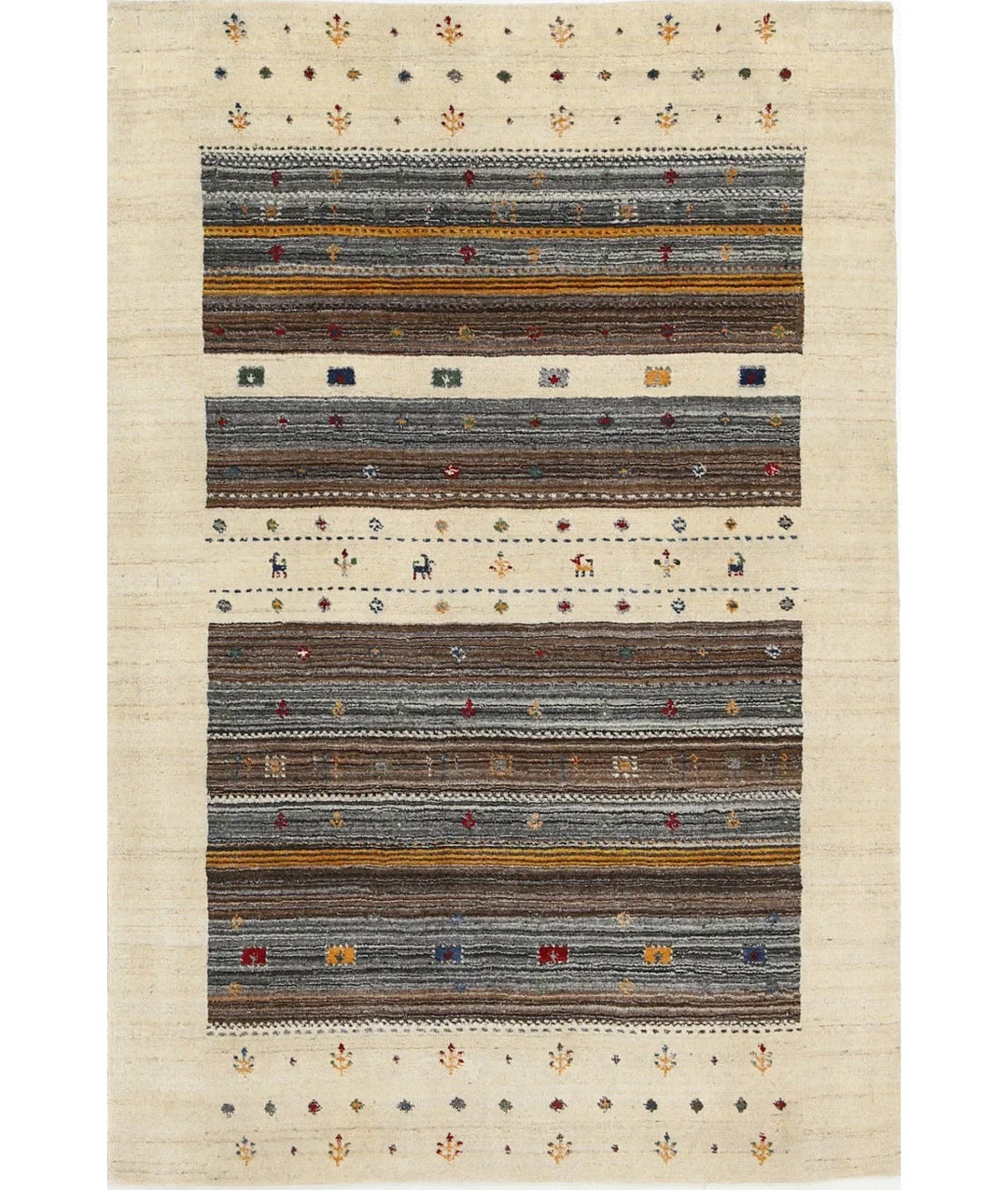 Ivory Indian Lori Rug 3' 11" x 5' 9" Hand-Knotted | No. AT62759